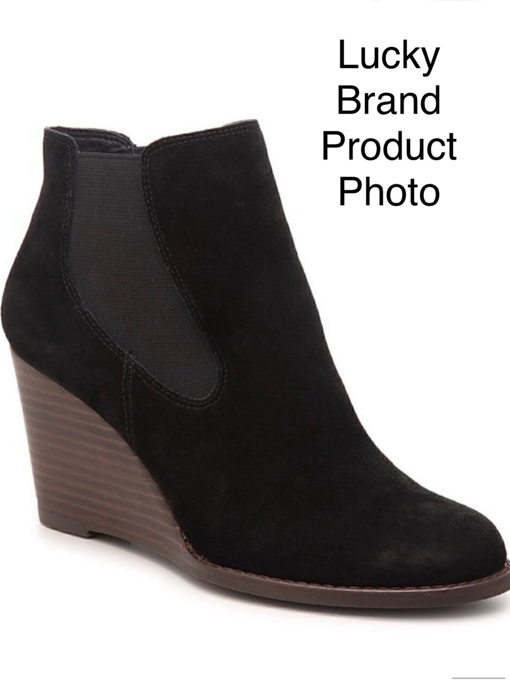 Lucky Brand Yamka Black Suede Wedge Ankle Boot